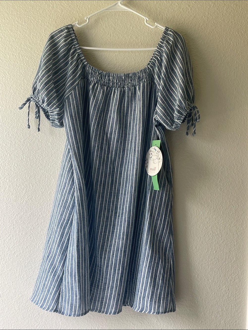 Blue Stripe Smocked Neck Dress